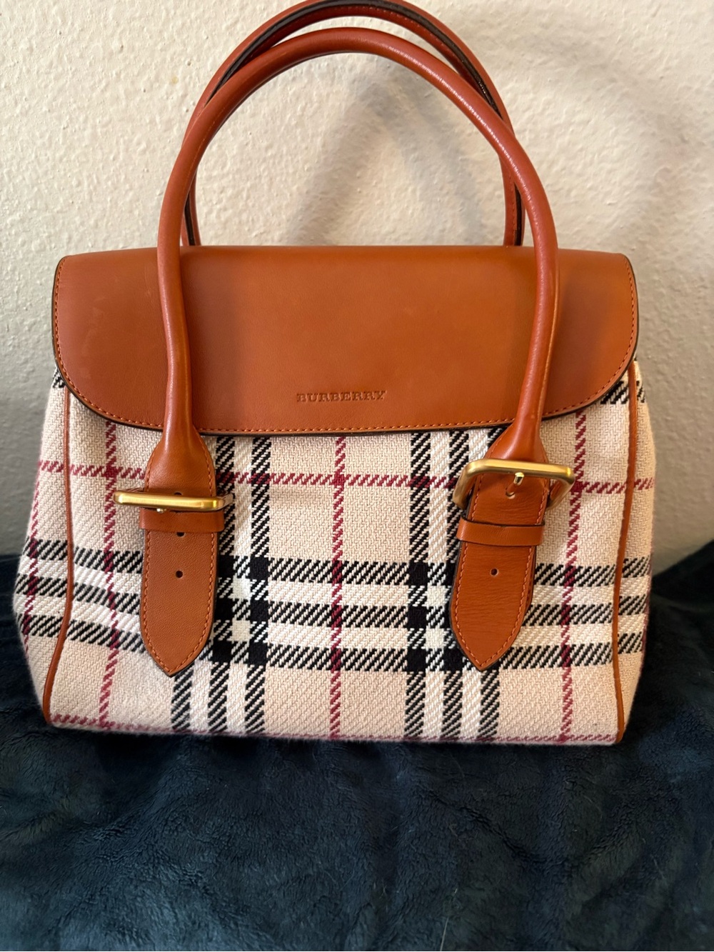 Burberry Check Satchel with Leather Trim and Gold Hardware EUC with dusty & COA